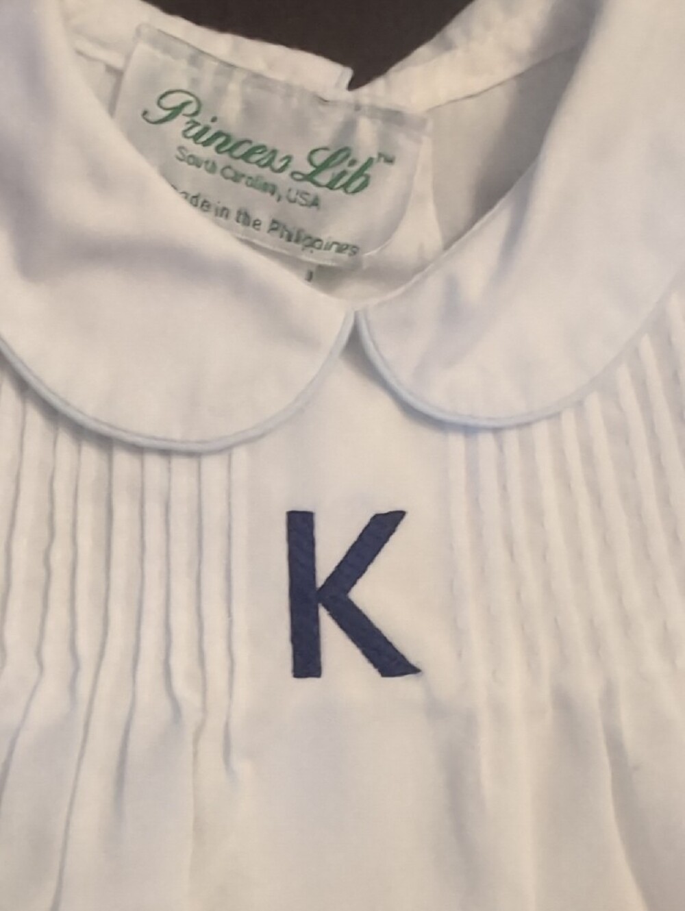 Monogrammed White Baby Bubble Romper with Navy K - Picture 3 of 5